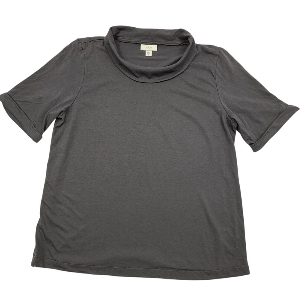 PureJill J Jill Micro Ribbed Mockneck Modal Knit Top Chic Neutral Modern Gray M